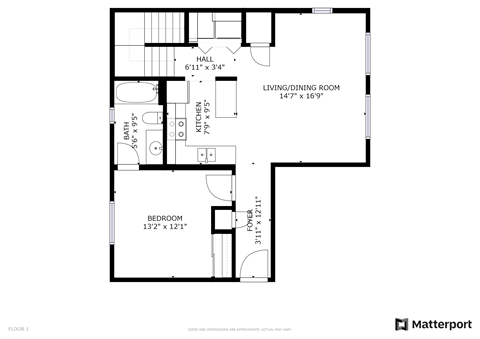 a floor plan of a house with a bedroom and a living room